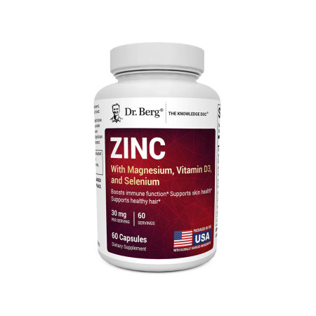 DR.BERG Zinc with Magnesium, Vitamin D3, and Selenium – 30 mg of Zinc – 60 vegetable capsules