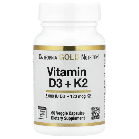 California Gold Nutrition, MK-7 olarak D3 + K2 Vitamini, 60 Bitkisel Kapsül