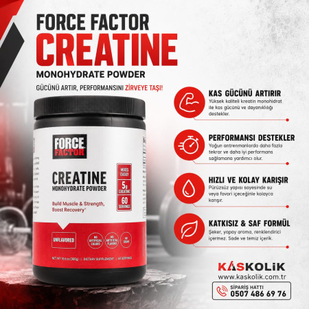 Force Factor Kreatin Monohidrat Tozu Aromasız, 300 g (10,6 oz)