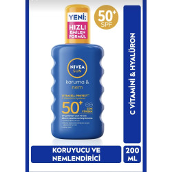 NIVEA SUN SPF50+ Yüksek Güneş Koruyucu ve Nemlendirici Sprey 200ml, Suya Dayanıklı, Yeni Nesil UV Filtresi