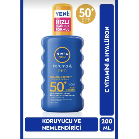 NIVEA SUN SPF50+ Yüksek Güneş Koruyucu ve Nemlendirici Sprey 200ml, Suya Dayanıklı, Yeni Nesil UV Filtresi