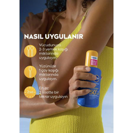 NIVEA SUN SPF50+ Yüksek Güneş Koruyucu ve Nemlendirici Sprey 200ml, Suya Dayanıklı, Yeni Nesil UV Filtresi