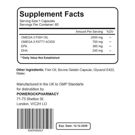 Powerock Omega-3 Cod Liver Fish Oil DHA EPA 30 Softgels