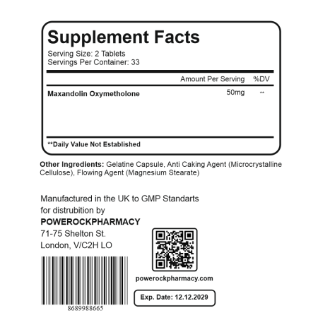 Powerock Maxandolin Oxymetholone 50mg 100 Tablet 