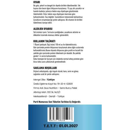 WHEY ISOLATE  %90 PROTEİNLİ EN SAF WHEY Zeus Nutrition 400gr